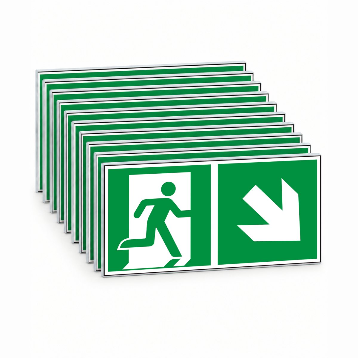Rettungswegschild rechts abwärts – ISO 7010 – Kombiversion – Mehrfachpack