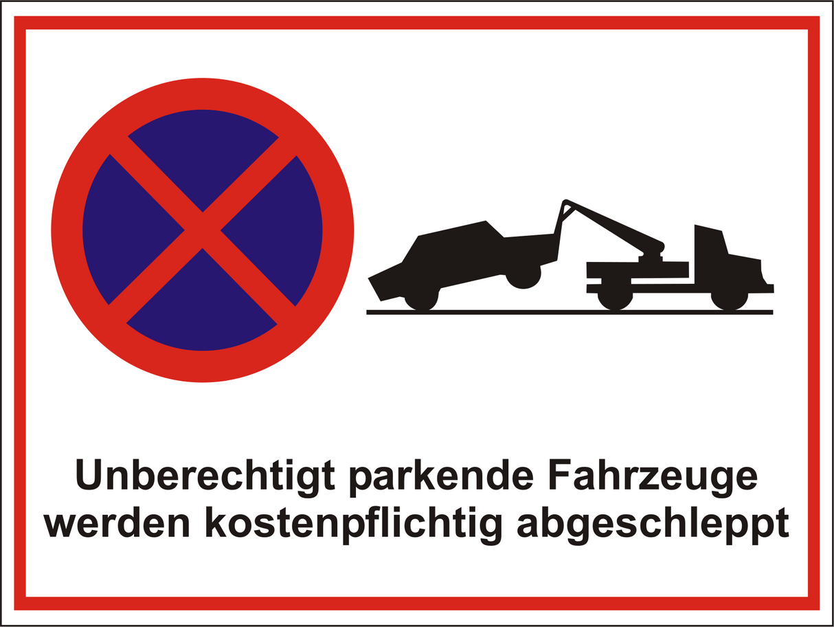 Parkplatzschild mit Text und Symbolen