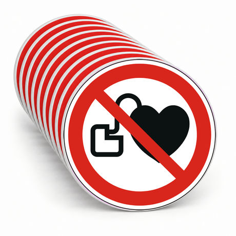 Verbotsschild als Symbol Verbot für Personen mit Herzschrittmacher nach ISO 7010 – Mehrfachpack