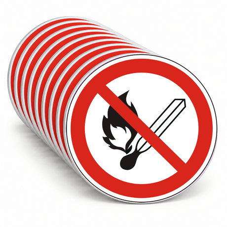 Verbotsschild Feuer, offenes Licht u. Rauchen verboten – ISO 7010 – Mehrfachpack