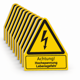 Warnschild W 08 mit Text Achtung! Hochspannung Lebensgefahr – Mehrfachpack