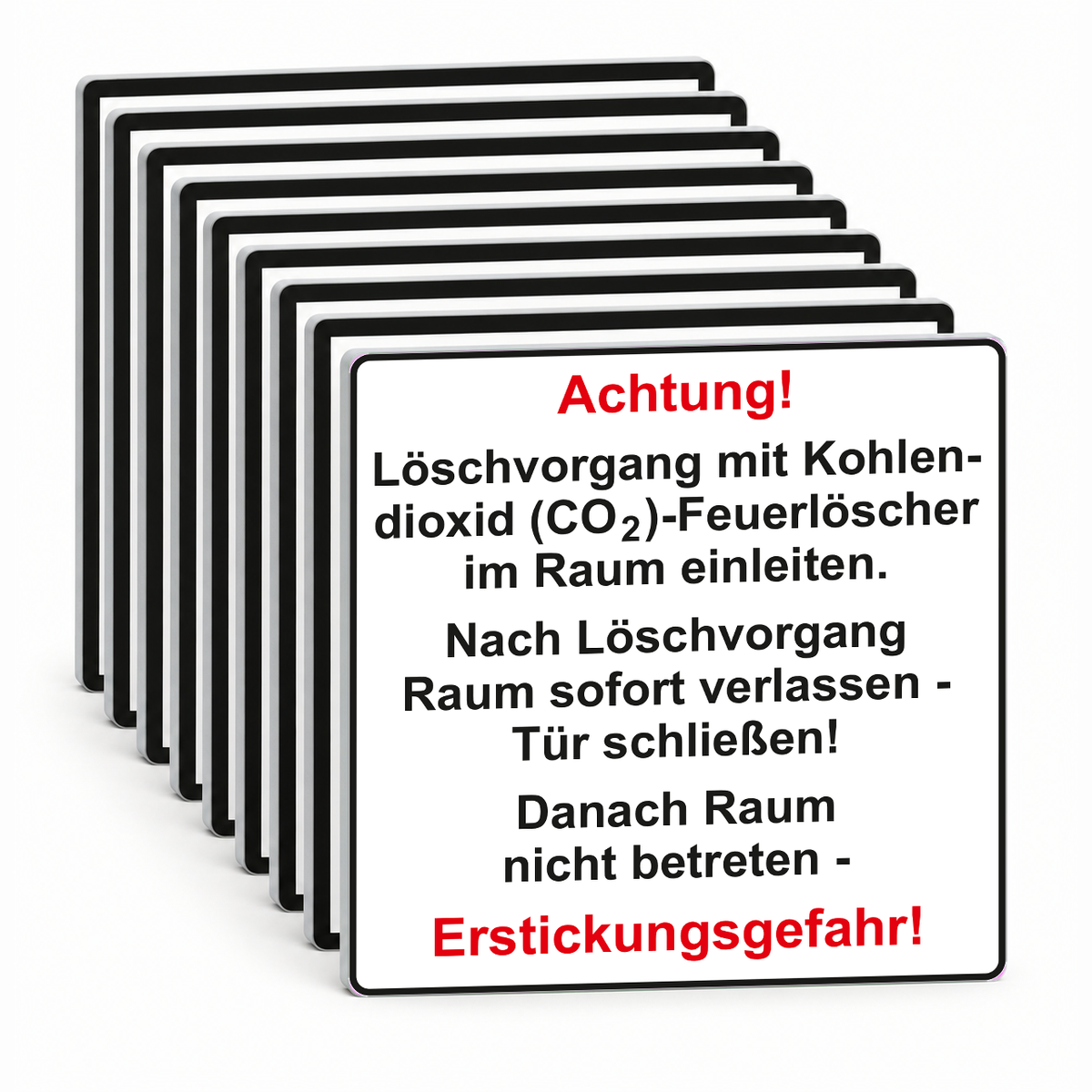 Zusatztext Warnschild Achtung! Löschvorgang im Raum – ISO 7010 – Mehrfachpack