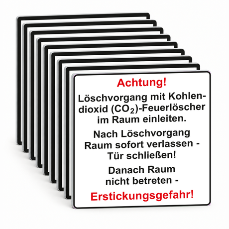 Zusatztext Warnschild Achtung! Löschvorgang im Raum – ISO 7010 – Mehrfachpack