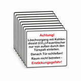 Zusatztext Warnschild Achtung! Löschvorgang nur von außen – ISO 7010 – Mehrfachpack