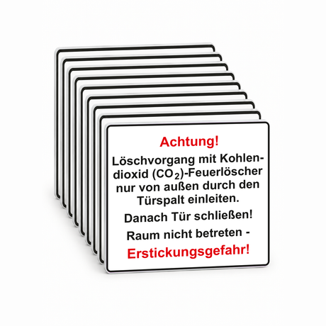 Zusatztext Warnschild Achtung! Löschvorgang nur von außen – ISO 7010 – Mehrfachpack